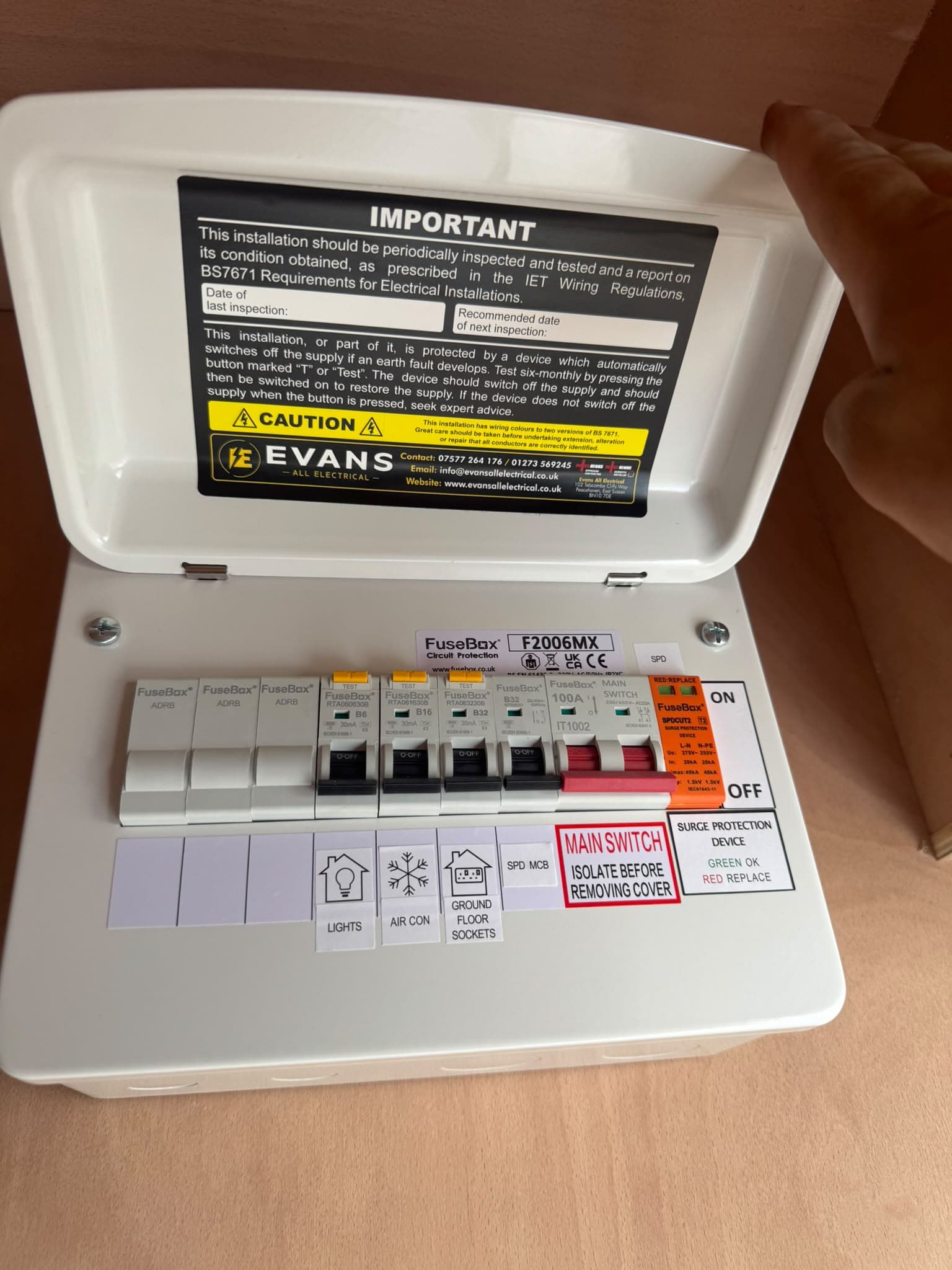 Evans All Electrical consumer unit small open cover