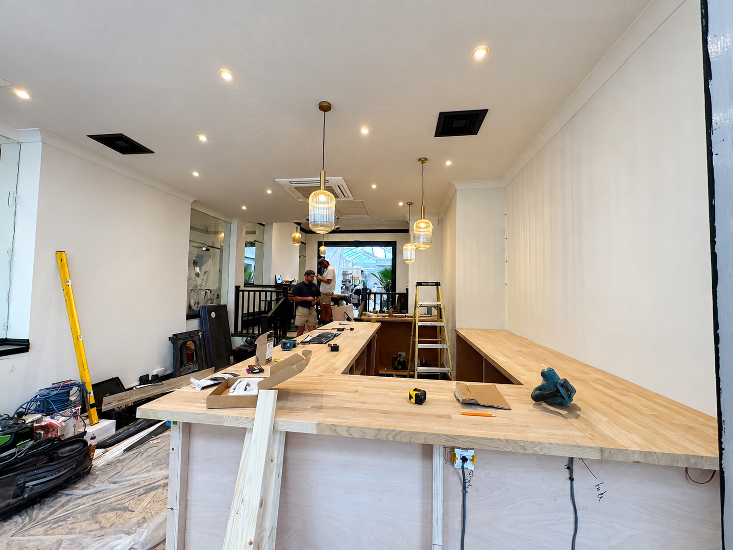 Evans All Electrical commercial bar recessed and pendant lighting installation