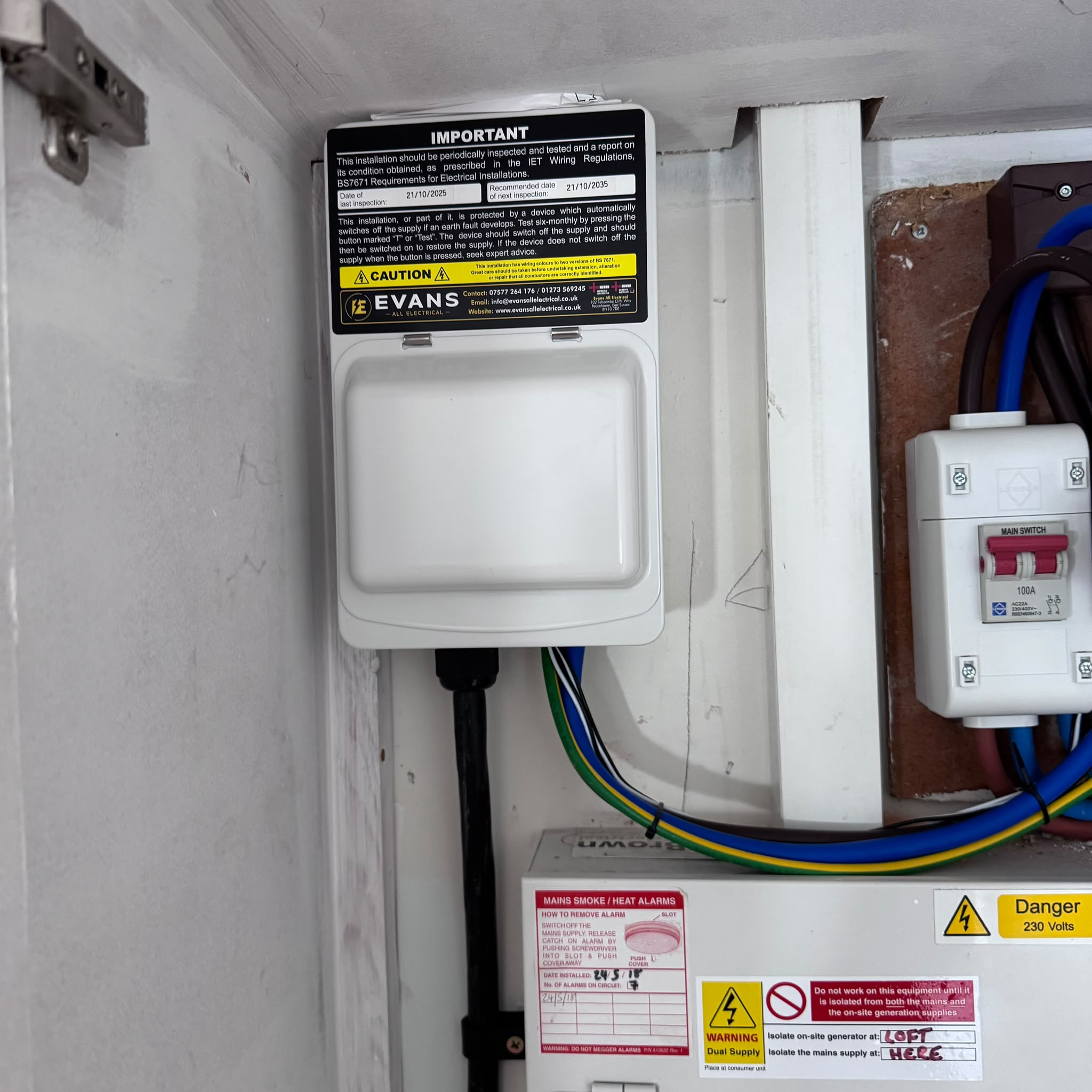 Electrical consumer unit and main switch installation by Evans All Electrical